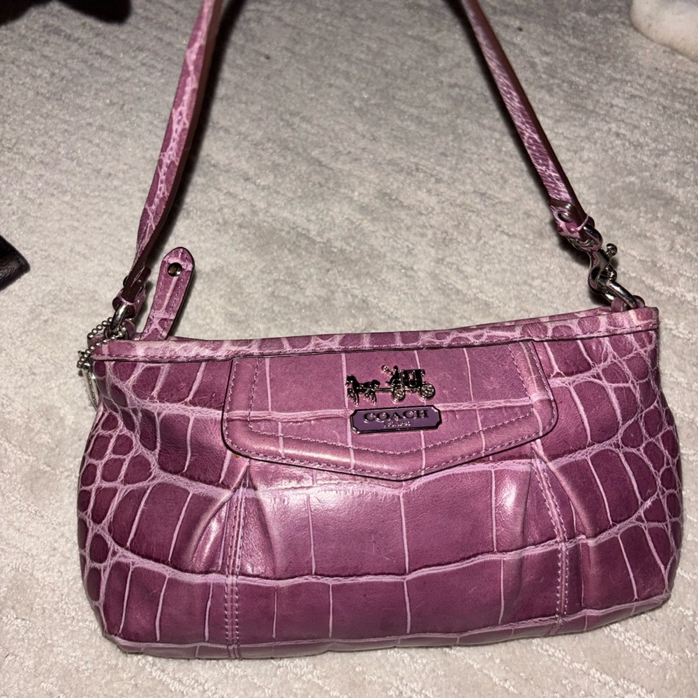 Coach Rare Vintage Large Purple Plum Croc Embossed Madison Leather Wristlet